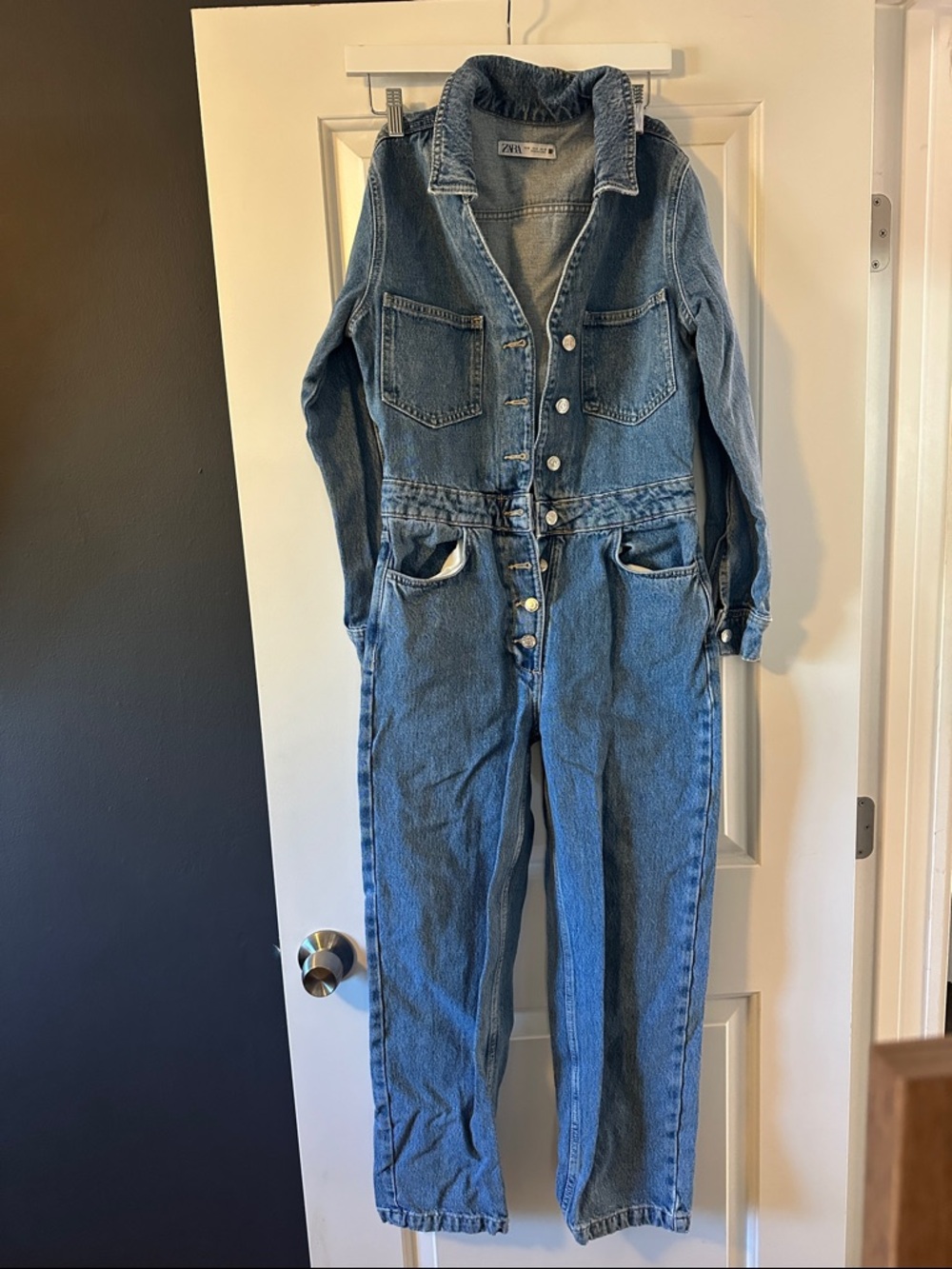 ZARA Denim Button-Front Jumpsuit